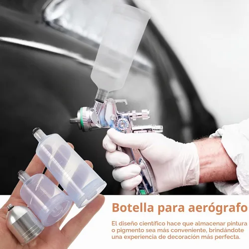 Vista 4 de Luxshiny Dispensador de olla de repuesto para aerógrafo, contenedor transparente, jarra para uñas, botella de aerógrafo para uñas, botellas