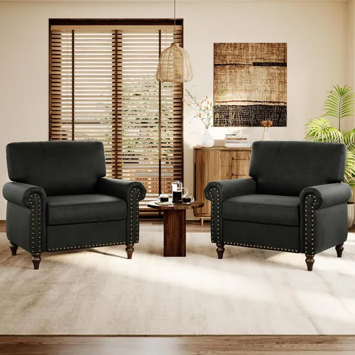 Vista 31 de Silla giratoria decorativa, moderna tapizada con brazo curvado, tela de terciopelo, cómoda silla de lectura con base de madera maciza para sala