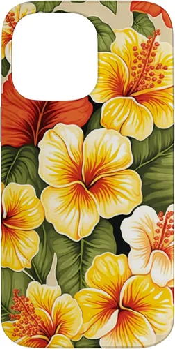 Vista 21 de Hawaiian Tropical Yellow Red Hibiscus Plumeria Case for iPhone 17