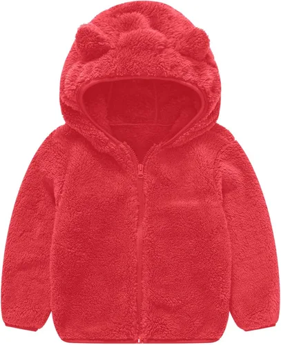 Vista 7 de Chaqueta con capucha de forro polar con cremallera para niñas y niños pequeños, abrigo de osito cálido de invierno Negro