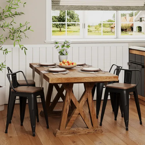 Vista 2 de Changjie Furniture - Juego de 4 sillas altas de metal con diseño industrial para barra de cocina o bar con respaldo bajo, Metal, Negro, 18 pulgadas