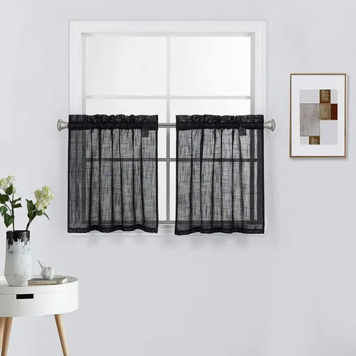 Vista 13 de 2 piezas de cortinas de aspecto de lino sólido y elegante, paneles totalmente cosidos, niveles de tratamiento de ventanas