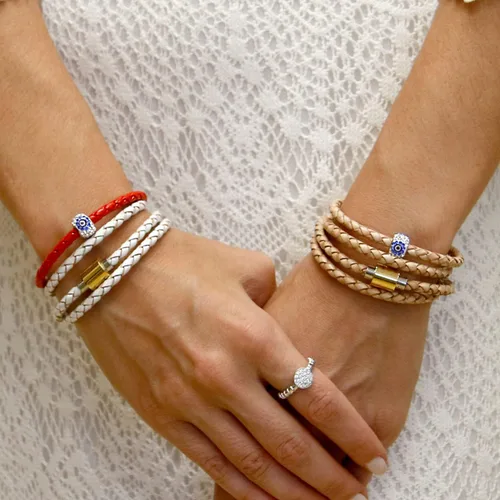 Vista 4 de Pulsera de piel Evil Eye de buena suerte y protección para mujeres en negro rojo plata y más colores el mejor regalo para amigos y familiares