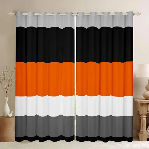 Vista 24 de Cortinas opacas de 38 pulgadas de ancho x 45 pulgadas de largo, cortinas opacas de triángulo geométrico naranja, negro, gris claro, cortinas
