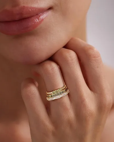 Vista 7 de Anillos de oro para mujer, no se deslustra, delicados anillos apilables de moda, eternidad, promesa, circonita cúbica, juego de anillos de peridoto