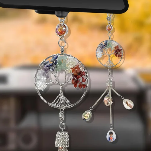 Vista 12 de Dijes colgantes de cristal personalizados para automóvil con fotos y textos personalizados Adorno colgante de espejo retrovisor Colgante de foto