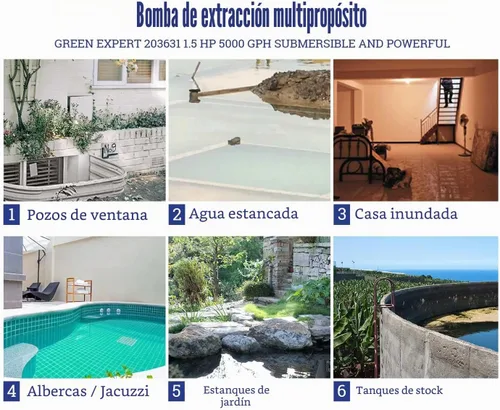 Vista 6 de Green Expert - Bomba sumergible de sumidero de 1.5 HP de alto caudal, 5000 GPH, cable de alimentación de 25 pies, encendido y apagado automático