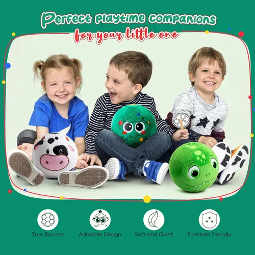 Vista 2 de VangeBow Pelotas de fútbol silenciosas para interiores para niños de 1 a 3 años, pelotas de fútbol hinchables de felpa suave para bebés y niños