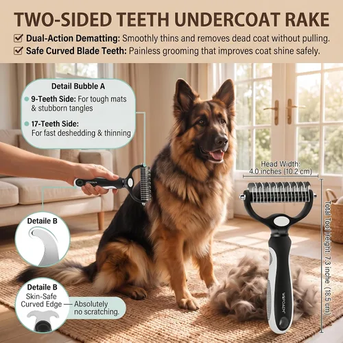 Vista 4 de Kit de 5 cepillos de aseo para perros, desprendimiento para gatos y perros de pelo largo Negro 5 piezas.