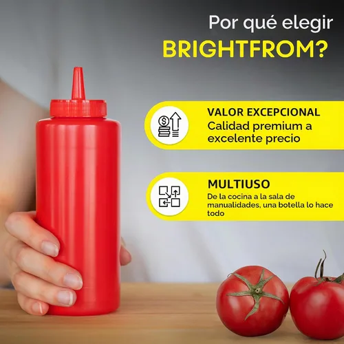 Vista 6 de BRIGHTFROM Botellas exprimibles para condimentos, rojo/amarillo botella vacía de 12 onzas con cuello ancho, ideal para salsa de tomate, mostaza