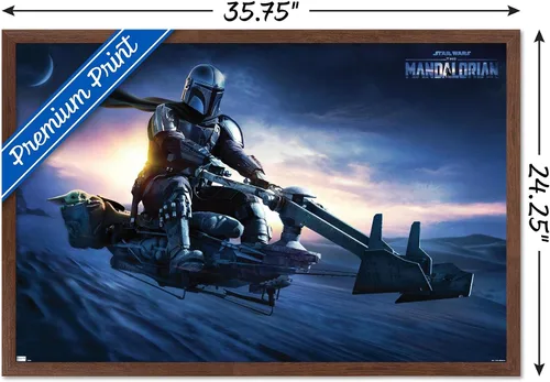 Vista 30 de Star Wars: The Mandalorian - Póster de pared Grogu Sunset Speeder, 34 pulgadas de largo x 22.4 W, versión premium sin marco