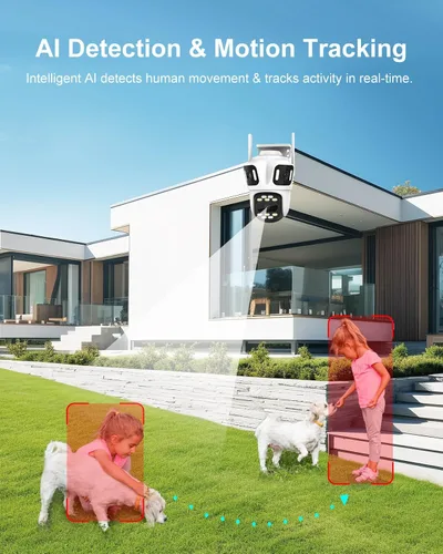 Vista 4 de Cámara de seguridad para exteriores de triple lente WiFi de 9 MP, tres cámaras en una, panorámica/inclinación de 360°, seguimiento automático