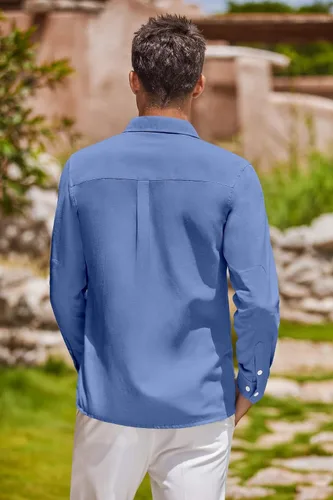 Vista 19 de COOFANDY Camisa Oxford de manga larga con botones para hombre, camisas de vestir de ajuste regular