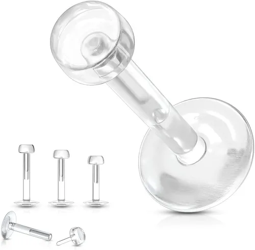 Vista 3 de Pierced Owl - Par (2) – Topes de plástico transparente para piercings, 14 g-16g y 3 mm con parte superior plana, de bioflex. Topes para labios