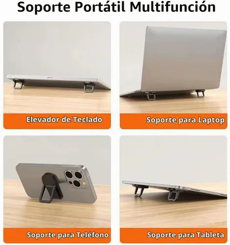 Vista 8 de Mini soporte plegable de aleación de zinc, 2 piezas, elevador de teclado de computadora portátil con 2 ángulos ajustables, soporte invisible Negro