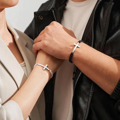 Vista 4 de Tarsus Pulseras cruzadas a juego para parejas, novio, marido, novia, esposa, hombres, mujeres, adultos, Pascua, Navidad, día de San Valentín