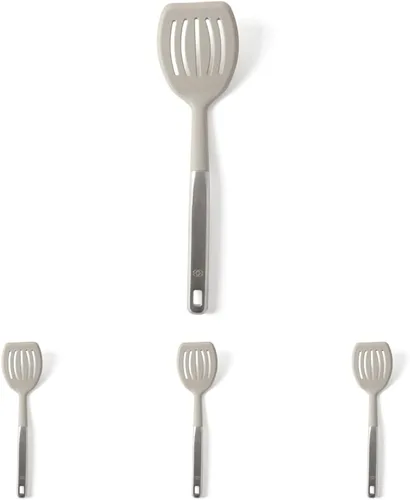 Vista 17 de Calphalon Espátula ranurada, espátula de cocina, espátula ranurada, girador de acero inoxidable con mango de silicona resistente al calor, espátula