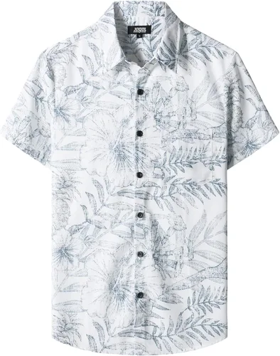 Vista 27 de JOGAL - Camisa hawaiana floral para hombre con bolsillo frontal, estilo Aloha casual Verde Aqua