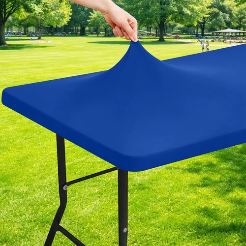 Vista 27 de Moosfor Mantel rectangular de elastano de 4 pies, manteles elásticos ajustables para pícnic, funda elástica y lavable para mesa de patio para Azul