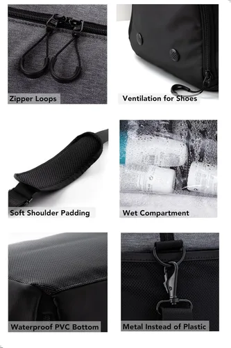 Vista 3 de Fitgriff Bolsa de gimnasio V2 para hombres y mujeres con compartimento para zapatos y artículos húmedos, bolsa de lona para viajes, deportes