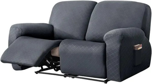 Vista 10 de vctops Funda reclinable con diamantes de 4 piezas, funda elástica para sofá reclinable de 1 plaza, protector suave y sólido para muebles con correa