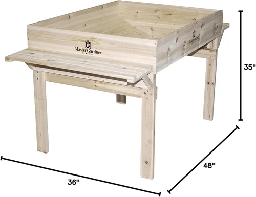 Vista 6 de Master Gardner - Cama de jardín elevada, resistente de 48 x 36 pulgadas, maceta elevada con estante de almacenamiento y marco de madera duradero
