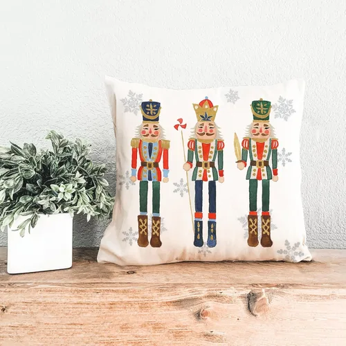 Vista 2 de AOFANGGO Funda de almohada de Navidad de 18 x 18 pulgadas, diseño de cascanueces, decoración de vacaciones, funda de cojín para cama, silla, sofá