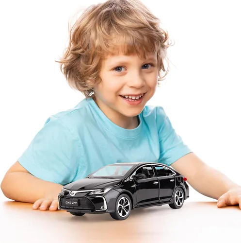 Vista 6 de BDTCTK Compatible con modelo de coche 1:32 Corolla, coche de juguete de aleación de zinc con sonido y luz que se tira hacia atrás para niños y Negro