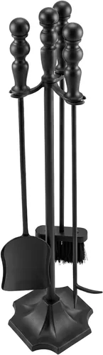 Vista 7 de Juego de herramientas para chimenea de AMAGABELI GARDEN & HOME, 5 piezas, mango dorado, de hierro forjado, con soporte, incluye pinzas, pala