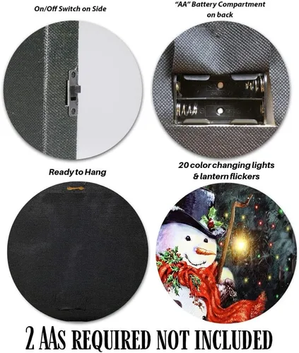 Vista 6 de Lienzo de muñeco de nieve iluminado con linterna LED, impresión de escena de invierno de Navidad, decoración navideña para colgar en la pared