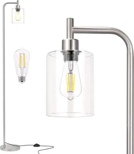 Vista 9 de Ziisee Lámparas de pie para sala de estar - Lámpara de pie con pantalla de vidrio a control remoto, lámpara de pie moderna con bombillas LED