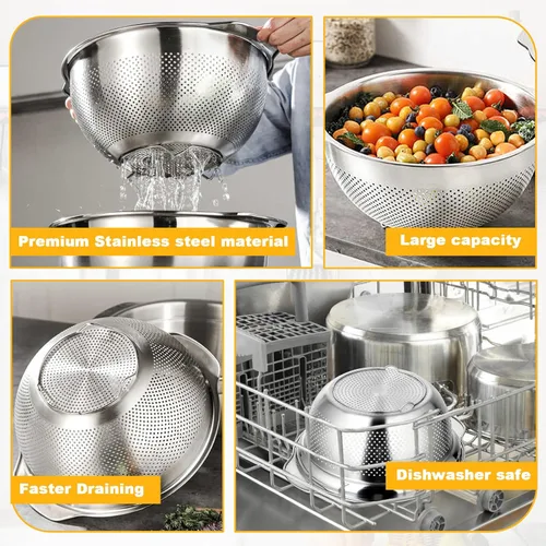 Vista 4 de Juego de 3 coladores de acero inoxidable para cocina, colador de pasta para arroz, alimentos, frutas, espaguetis y verduras