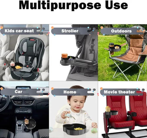 Vista 4 de Bandeja de asiento de automóvil para niños, bandeja de viaje con portavasos para bebé, asiento de automóvil para niños, organizador de aperitivos