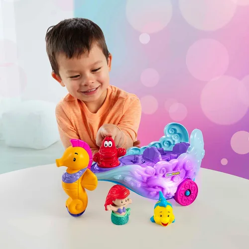 Vista 2 de Fisher-Price Little People Juguete para Niños Pequeños Disney Princesa Ariel Carrito Marino Iluminado Vehículo Musical para Juego Simulado Edades
