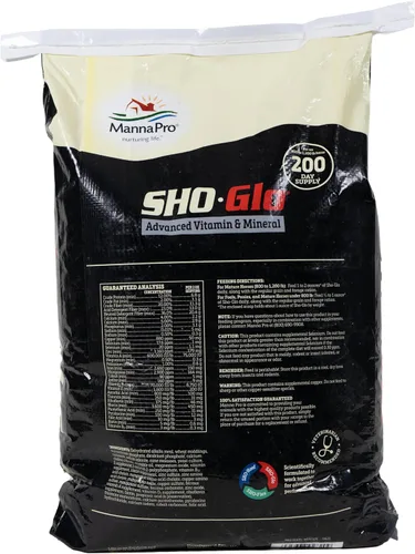 Vista 2 de Sho-Glo Horse Suplemento vitamínico y mineral – Manna Pro – Suplemento equino diario completo para piel sana, pelaje y pezones – Fortificado