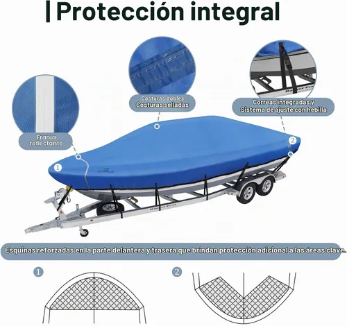 Vista 3 de Explore Land Cubierta impermeable 900D para barco, 14'-16' de largo 76 Azul / Patchwork
