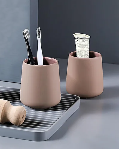 Vista 3 de Soporte para cepillo de dientes mate para baño, soporte para cepillo de dientes, taza de cepillo de dientes de cerámica moderna como soporte