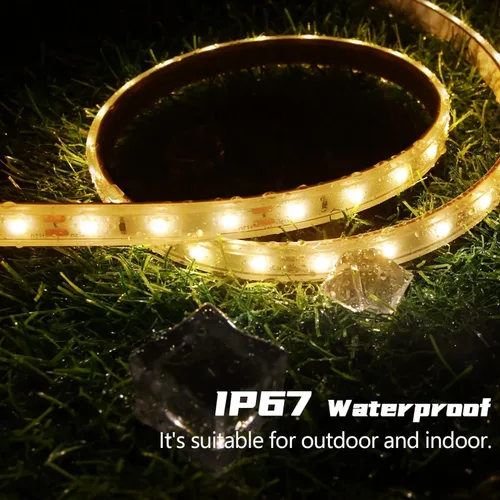 Vista 2 de Tira de luces solares de 50 pies para exteriores, tira de luz LED impermeable, encendido/apagado automático, tira de luces recargables de 8 modos