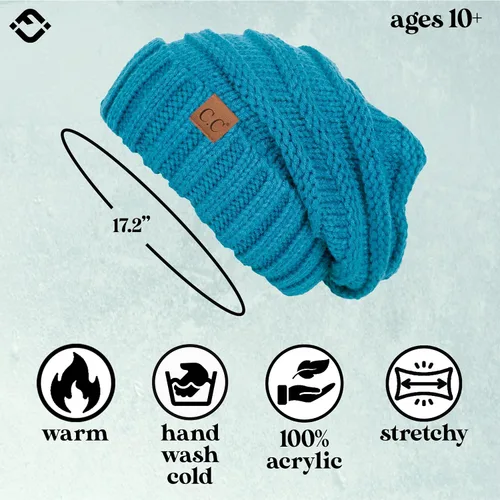 Vista 287 de Funky Junque Gorro de moda de punto trenzado de talla extragrande, grueso, abrigado, suave y holgado