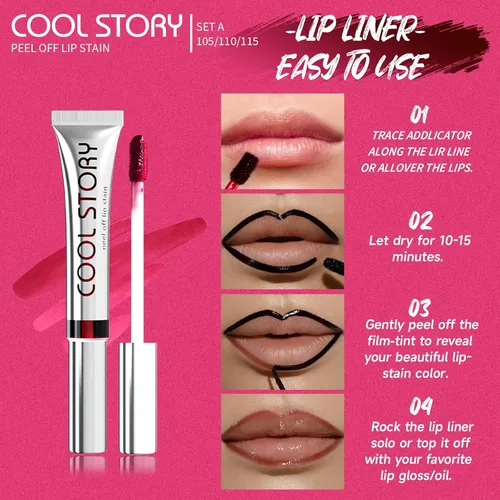 Vista 4 de Juego de 3 delineadores de labios y delineadores de labios despegables, impermeables, de larga duración, a prueba de manchas, a prueba