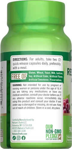 Vista 7 de Nature's Truth Resveratrol Complejo 90 Cápsulas Suplemento sin OMG y sin gluten