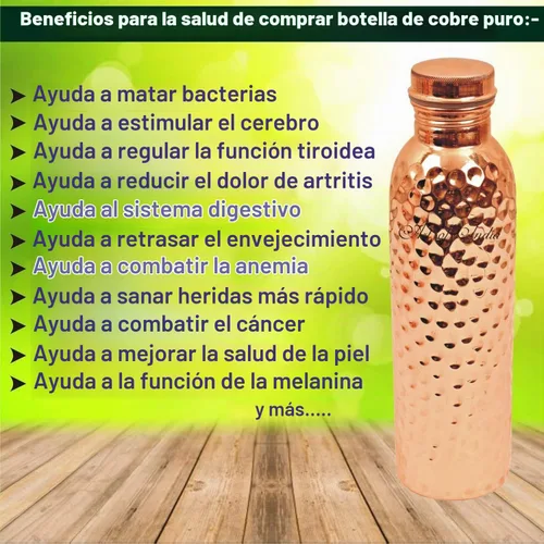 Vista 4 de Botella de agua de cobre martillado puro – Vaso de cobre hecho a mano, recipiente a prueba de fugas de 32 onzas con tapa