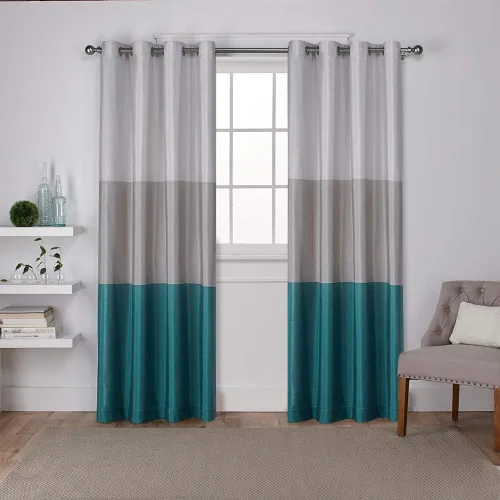 Vista 21 de Exclusive Home Curtains Chateau Rayed Sky Silk Grommet Top Top Curtain Panel Panel, 54x96, Pearl Black, 2 Count Perla negra