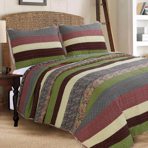 Vista 12 de Cozy Line Home Fashions Juego de ropa de cama reversible con diseño de mosaico real Brody Farmhouse Chocolate Plaid a rayas, colcha colcha