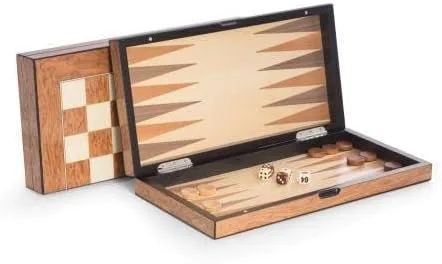 Vista 3 de Bey Berk - Juego de backgammon y ajedrez de madera verde con acabado lacado
