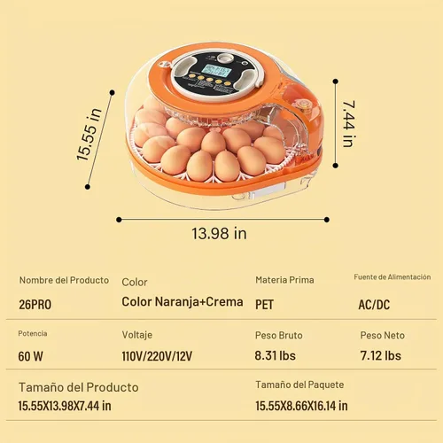 Vista 8 de Incubadora de 26 huevos para incubar huevos, giro automático, control de naranja blanco
