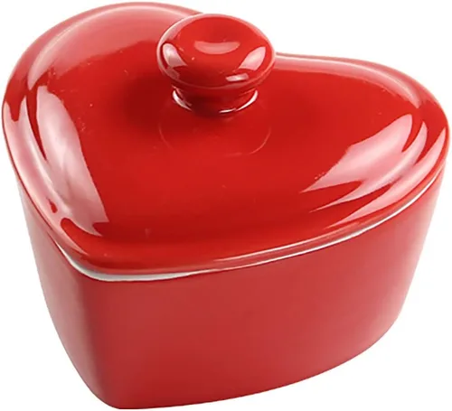 Vista 5 de Cuenco de postre en forma de corazón con tapa Tazón de cerámica para hornear arroz Bowl-5 OZ-Rosa