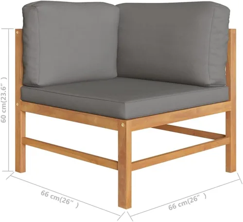 Vista 7 de Ensemble de Salon de Jardin en Teck Massif Gris 6 Pièces Résistant aux Intempéries, Canapé d'Extérieur Modulable Confortable avec Coussins Épais