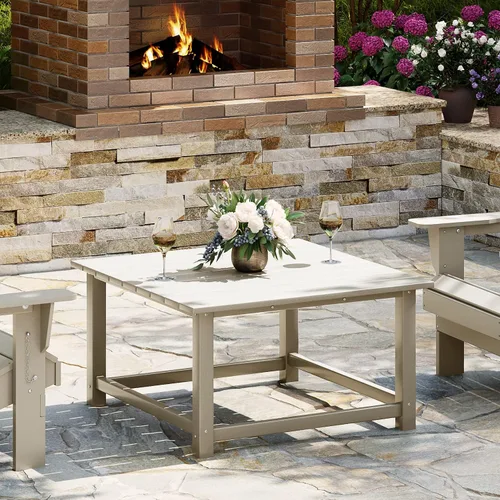 Vista 14 de WestinTrends Mesa de café de patio cuadrada de HDPE Malibu para exteriores de bajo perfil, marrón oscuro
