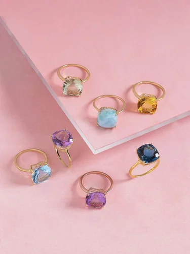 Vista 7 de YoTreasure Anillo audaz de oro amarillo sólido de 10 quilates con topacio azul cielo